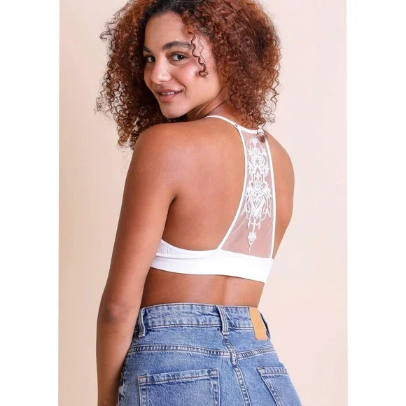 - Boho Chic Tattoo Illusion Ribbed Deep V Bralette Bra Crop Yoga Bitch NWT - Picture 10 of 14